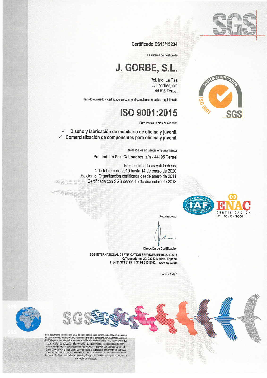 Certificado ISO9001 JGorbe