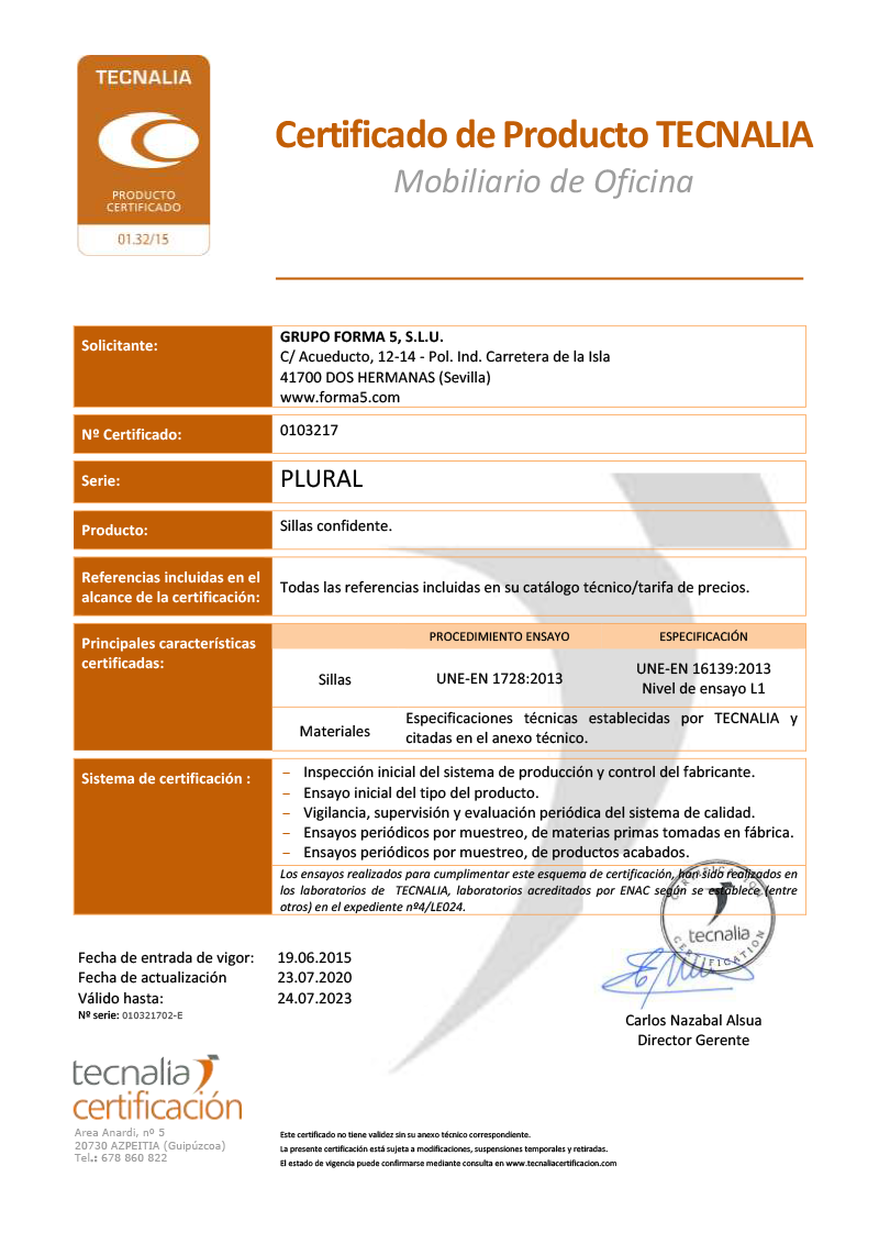 Silla confidente Plural - Certificado calidad producto