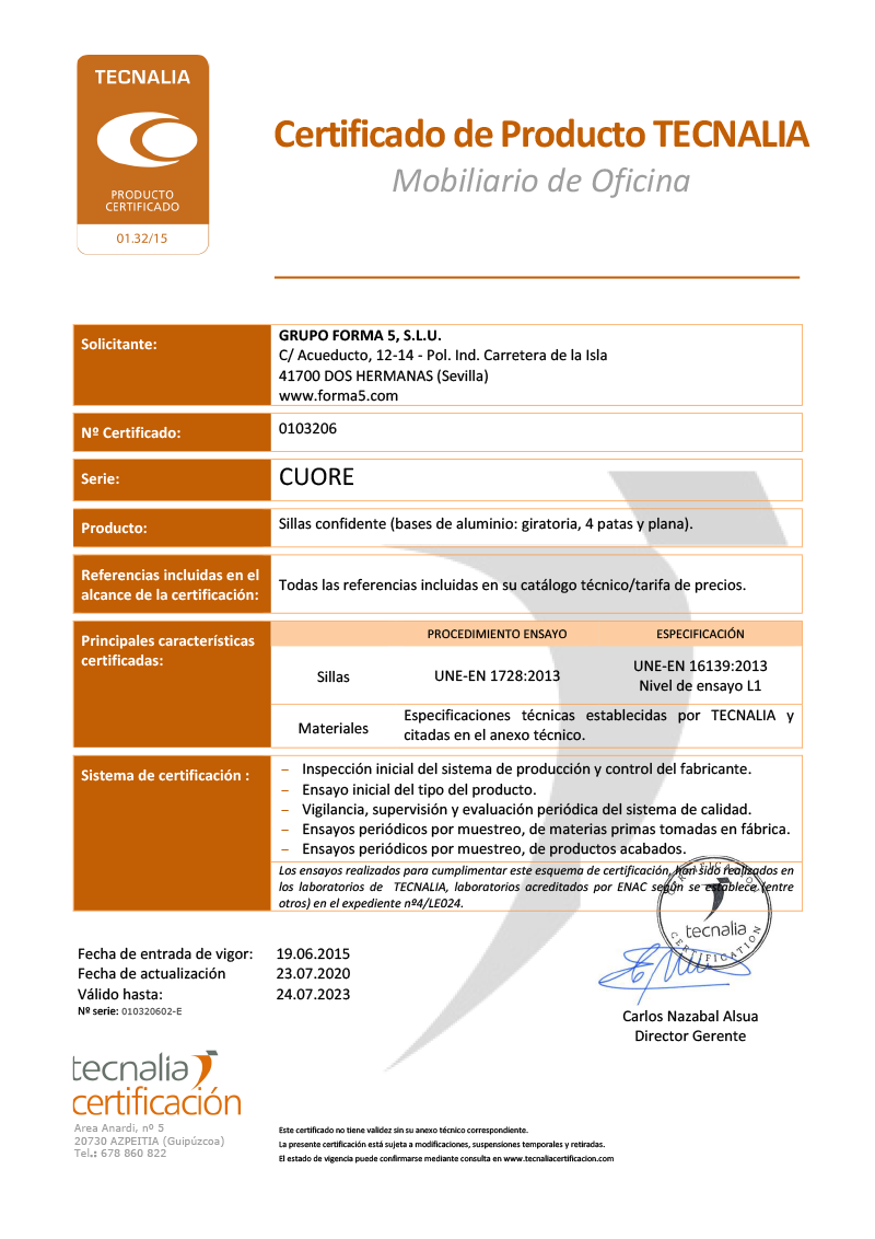 Silla dirección Cuore - Certificado calidad Tecnalia
